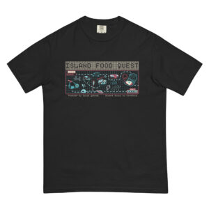 Example of Island food quest t-shirt design in black
