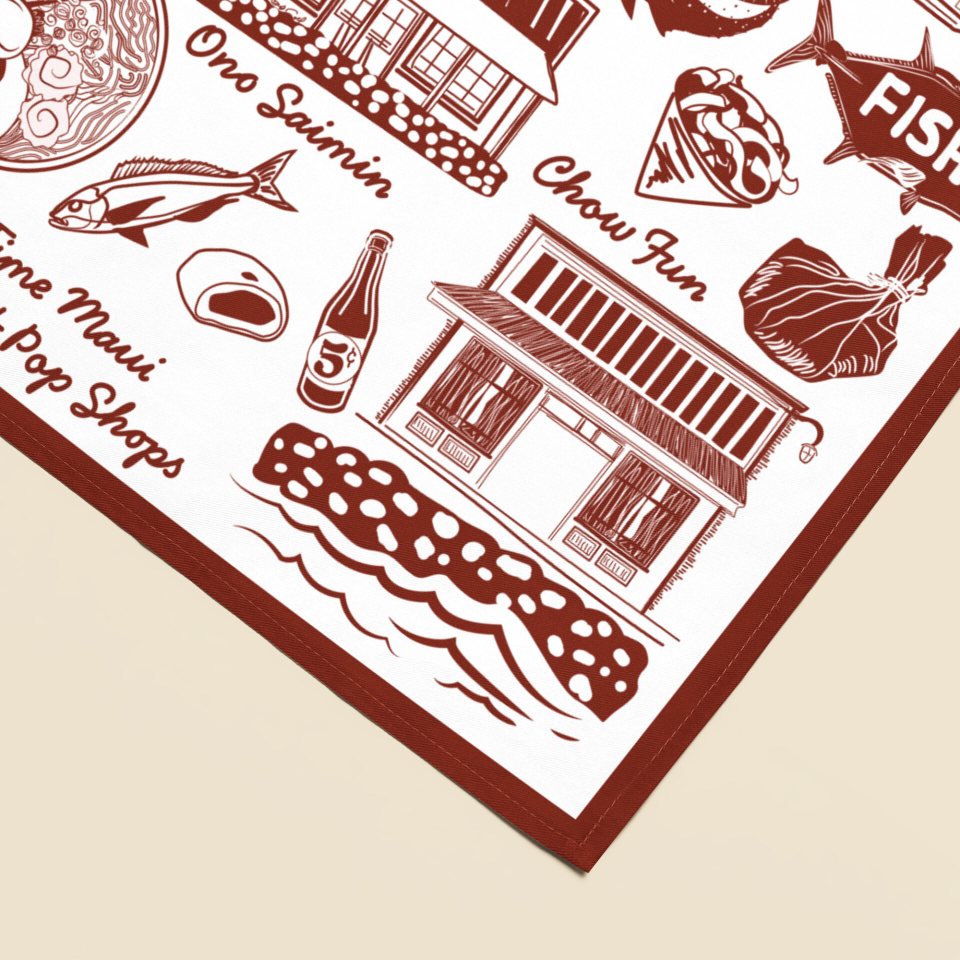 Maui history, Hawaii home decor, linen tea towel, Red Style