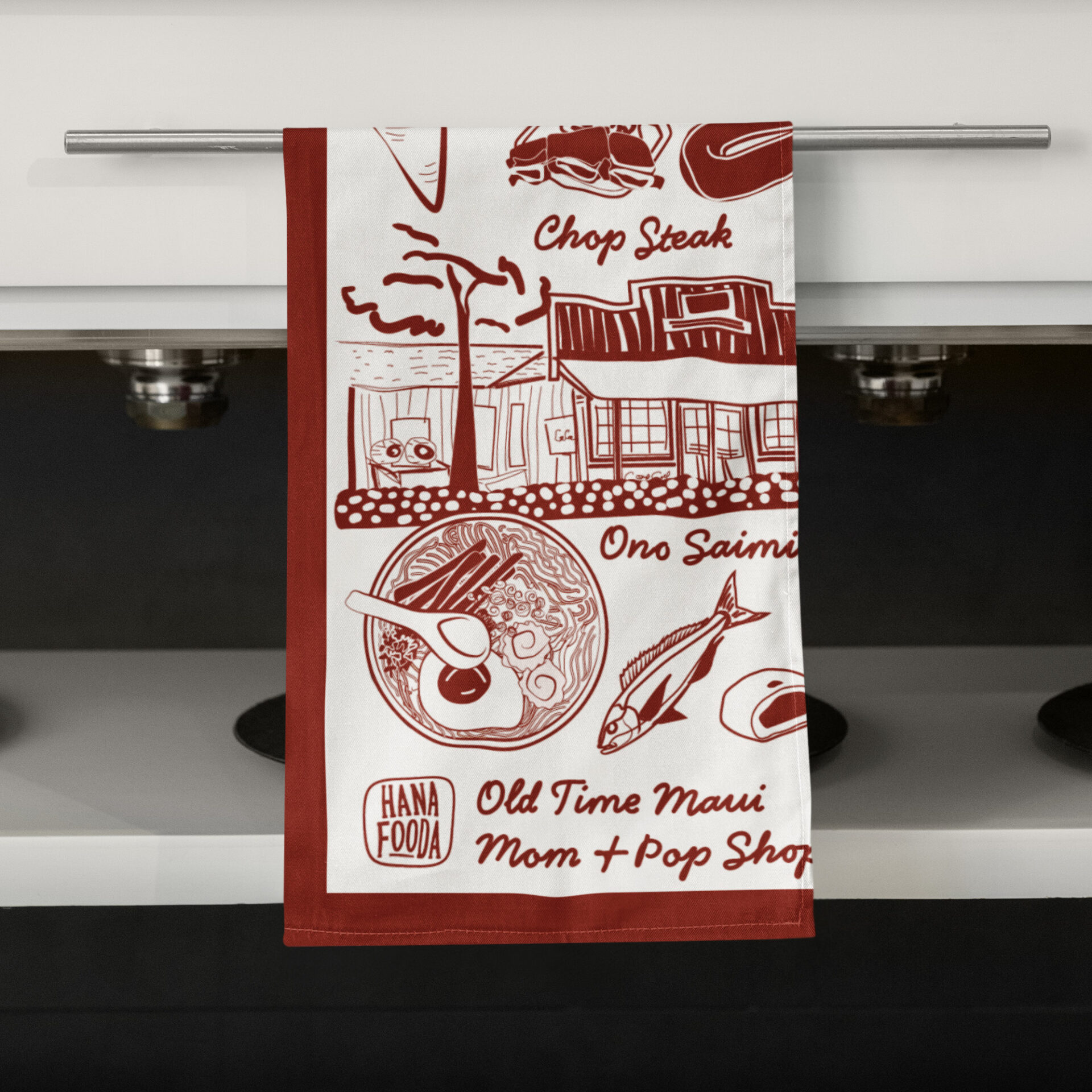 local business tribute, old school Hawaii food eatery designs, kamaʻāina gift, Aloha Red collection