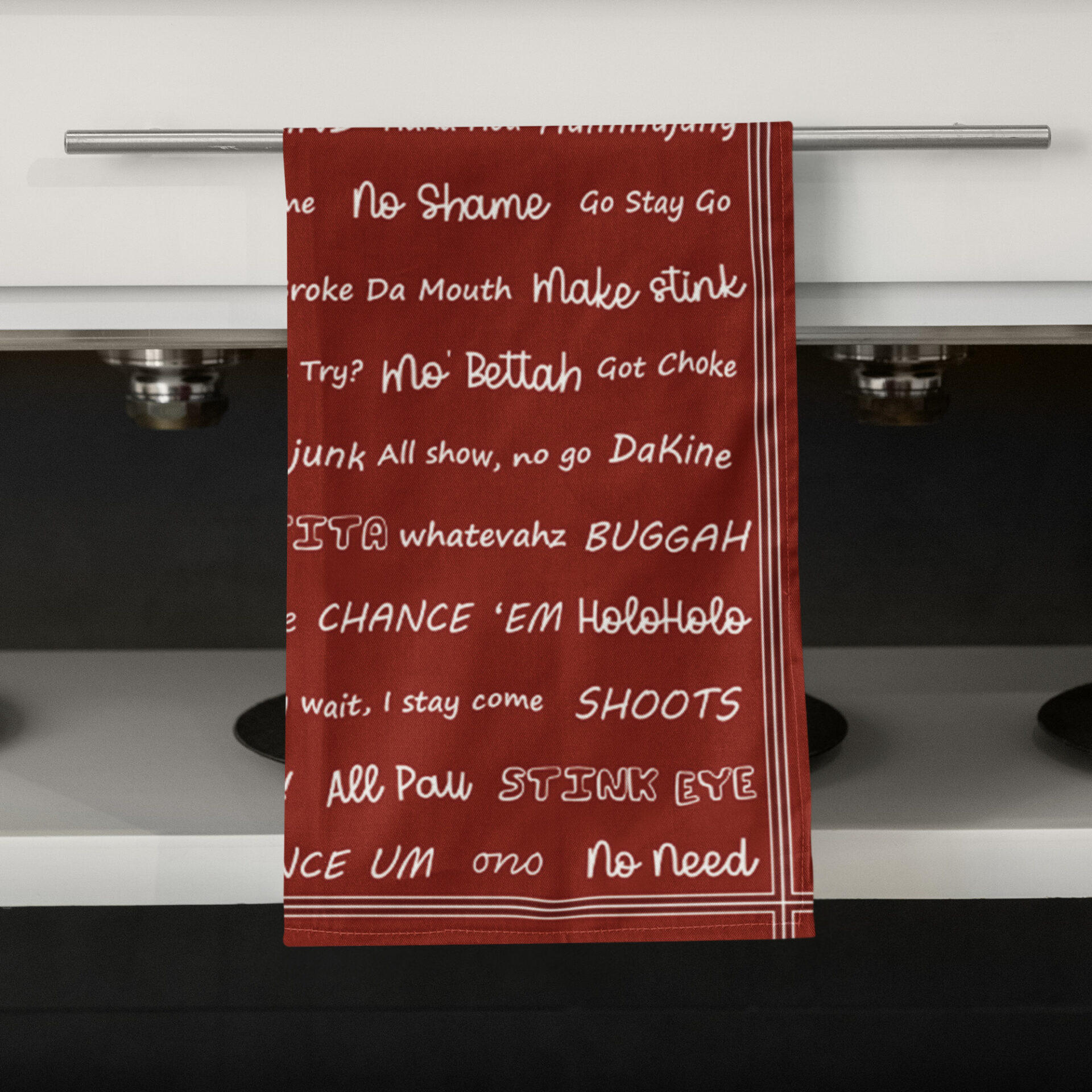 Hawaiian pidgin, local slang, Hawaii home decor, Red and white