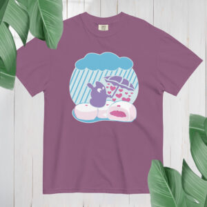 Cute monster tee holding umbrella over manapua design